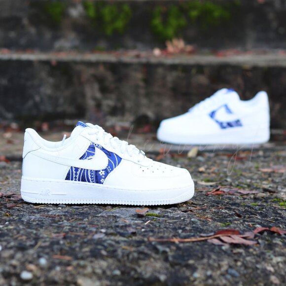 Nike Air Force 1 Blue bandana Sneaker Custom New With Tags - Picture 6 of 11